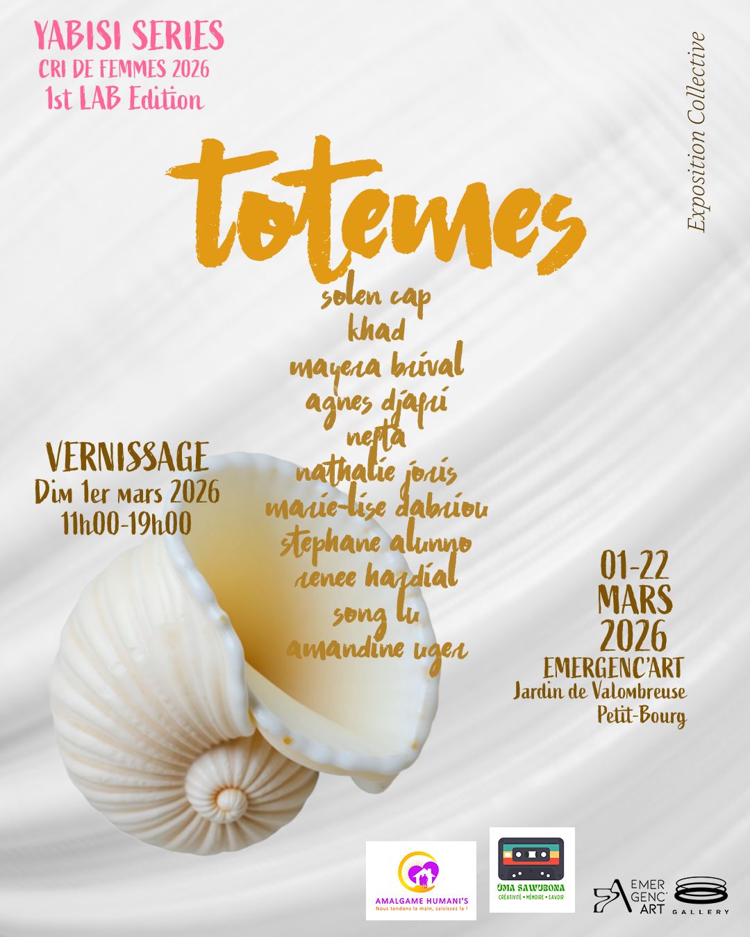Affiche de l'exposition Cri de Femmes avec une installation artistique d'utérus en différents matériaux, participation d'Hystérie Collective